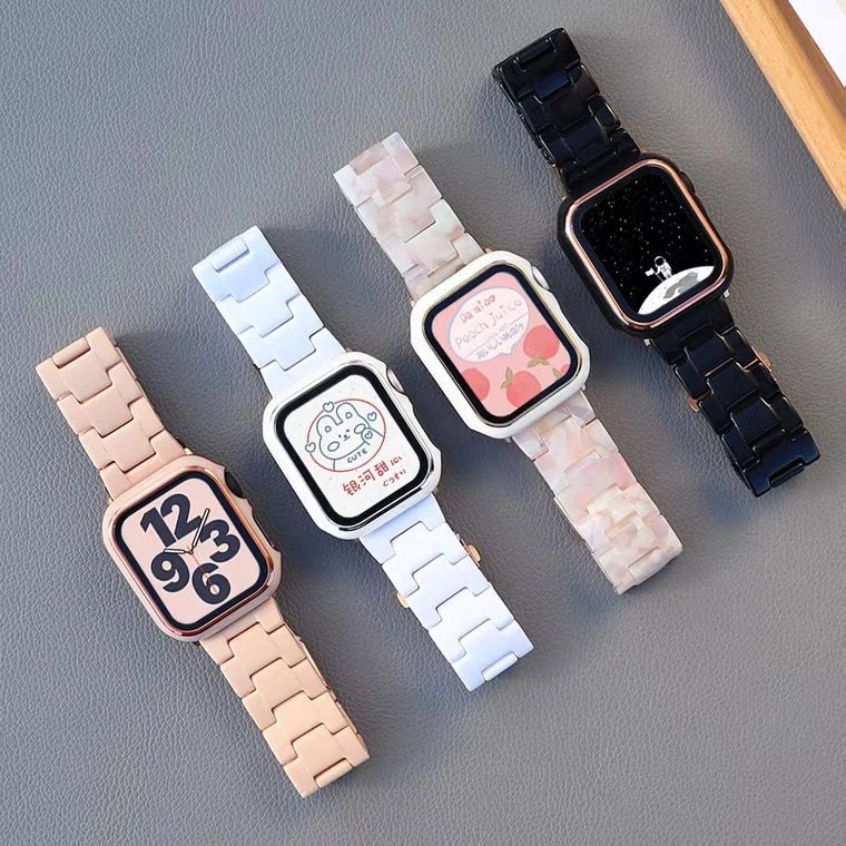 适用applewatch7苹果手表S8表带iWatch6/5SE树脂夏天保护壳套男女