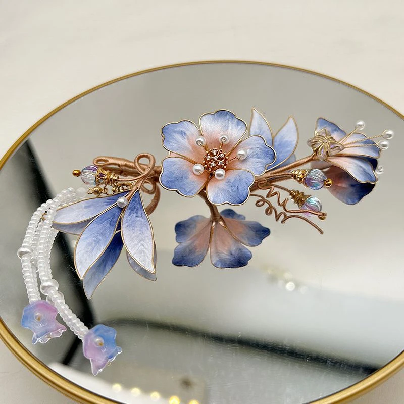 淡颜 蚕丝绒花头饰掐丝绒花软杆发饰汉服造型饰品