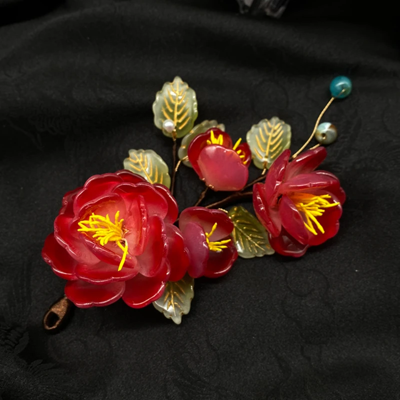 芍药花 琉璃软杆缠花头饰汉服发饰