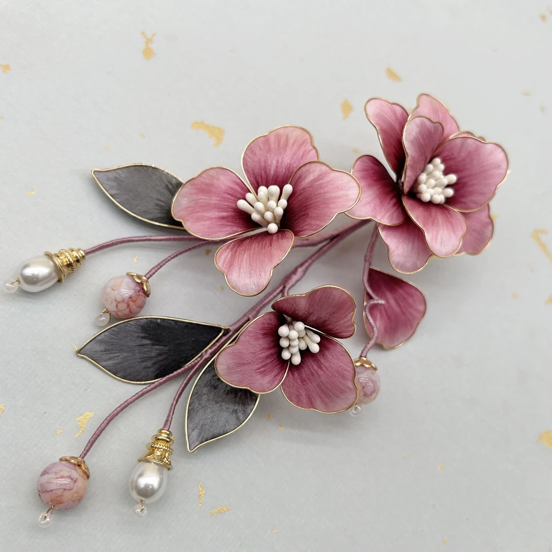 青梅酒 掐丝绒花非遗蚕丝绒花软簪花朵软杆头饰