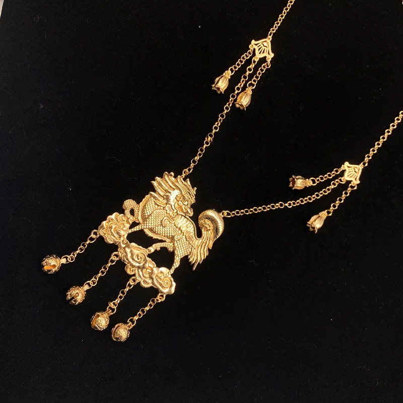 铜合金项链 麒麟项链 铜铃璎珞软璎珞中长款项圈醒狮子铃铛项链