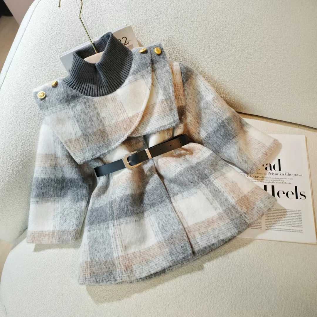 高级感可拆卸2024秋冬新款斗篷针织女童时尚英伦风宽松毛呢外套