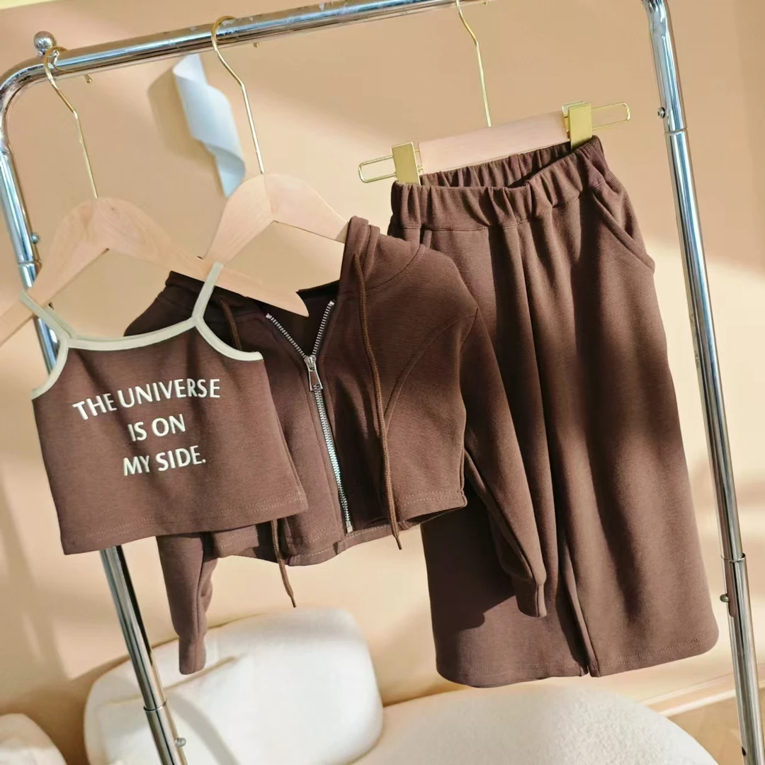 女童春秋款2024新款休闲连帽套装宝宝秋季长袖运动卫衣高级感外套