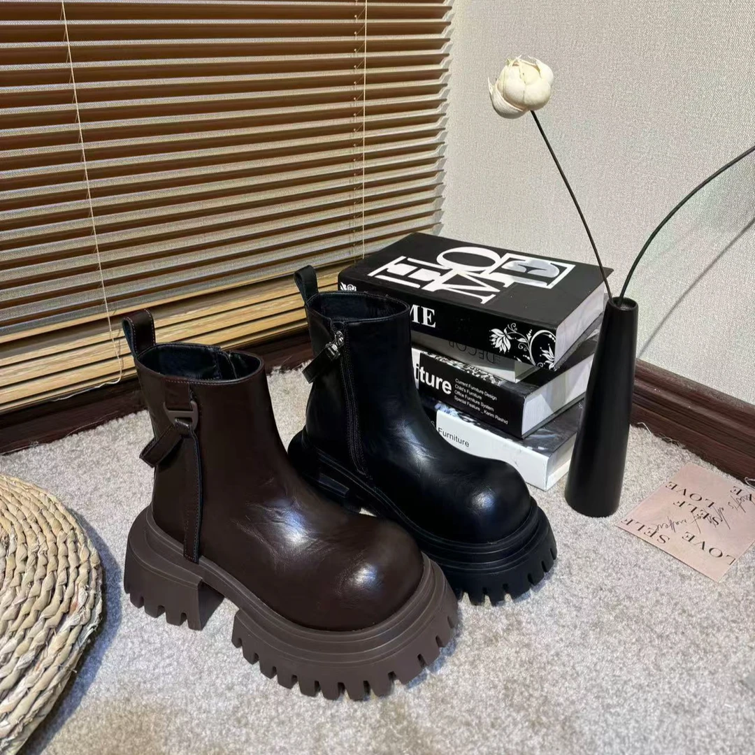 唐小肉潮搭厚底切尔西靴休闲996-1飘带（尺码足卡码脚瘦拍小）