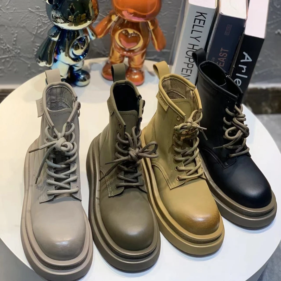 唐小肉高帮洋气女鞋圆头百搭厚底秋季女士上脚好看838-3布里鞋带