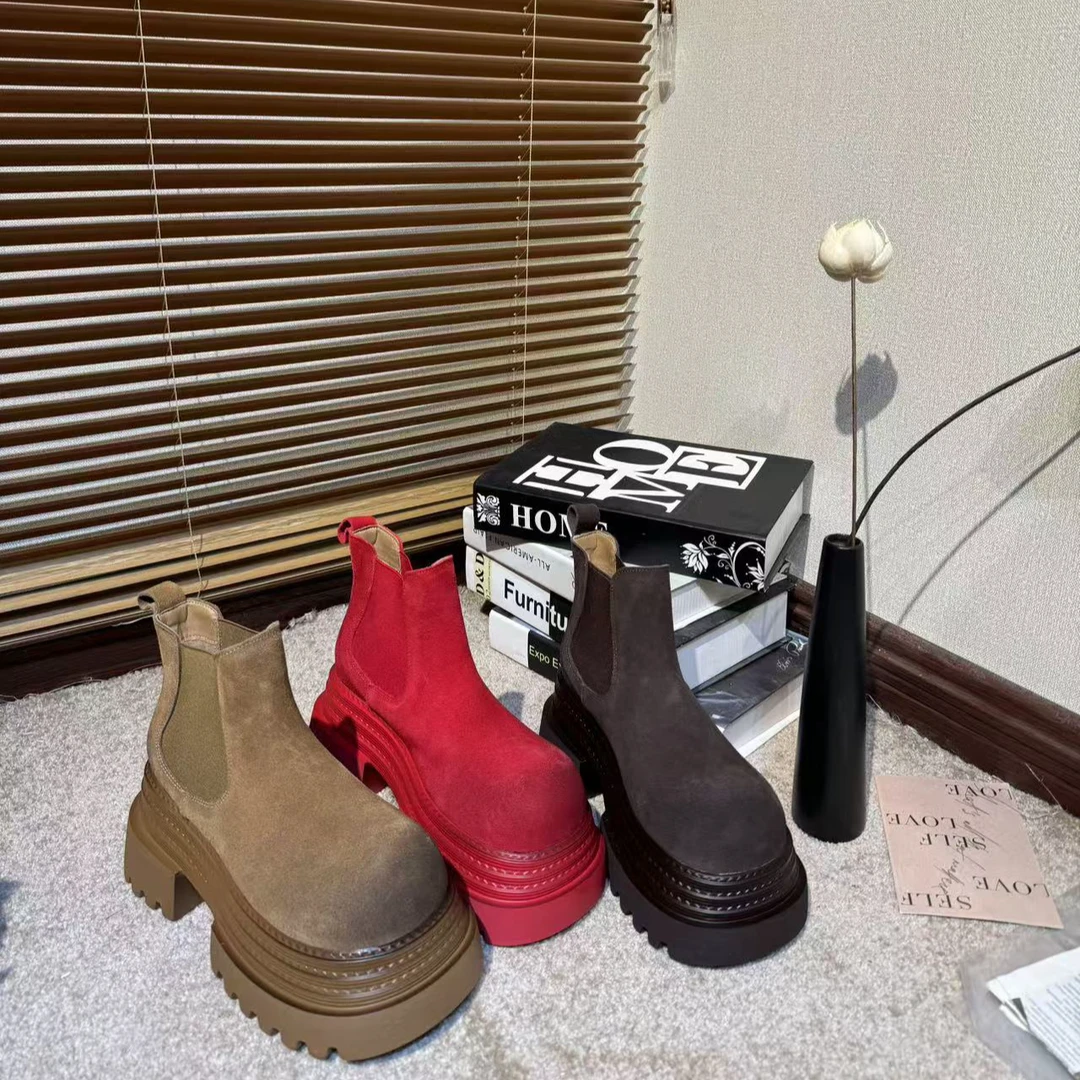 唐小肉潮搭时尚百搭厚底中筒潮流切尔西靴新年款单鞋752-7英伦风