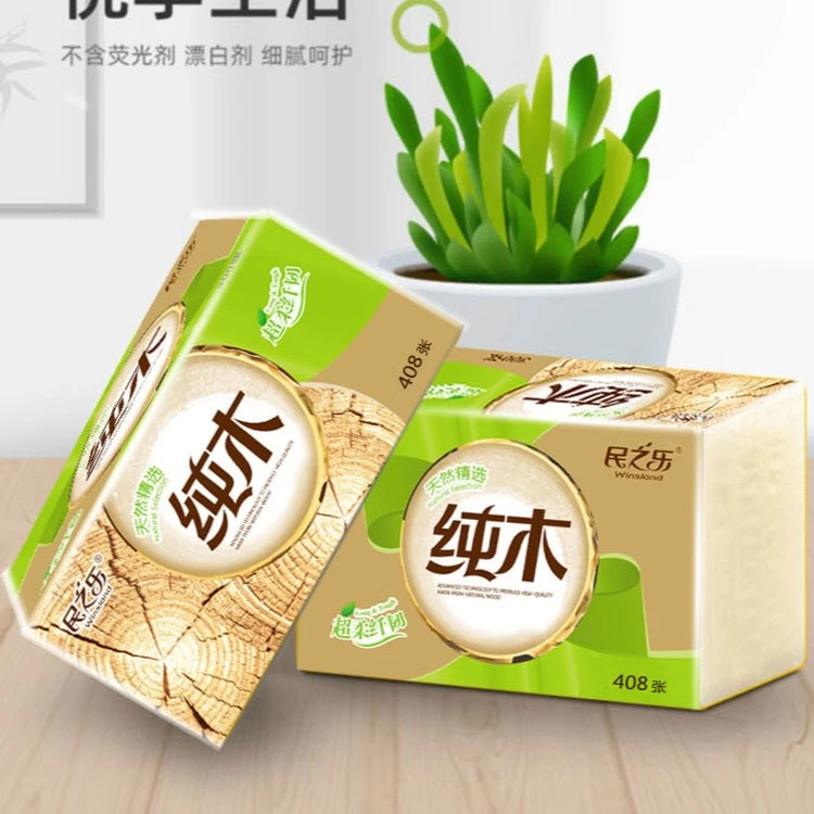 *民之乐*纯木抽纸408张4层102抽20包抽纸超柔加厚木浆纸细腻环保
