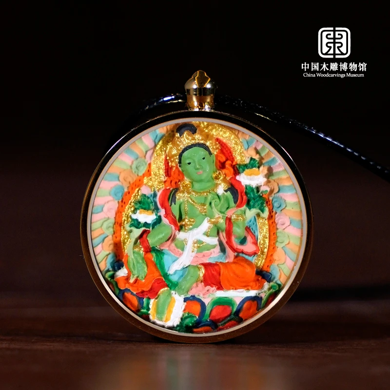 绿度母 纯手工彩绘木雕唐卡 藏族画师手工绘制藏传文化非遗工艺