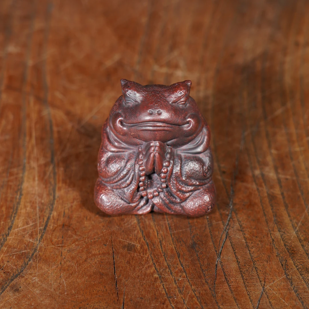 宜兴原矿高温古红泥雕塑紫砂蟾仙瑞兽紫砂手工茶宠茶玩茶道摆件