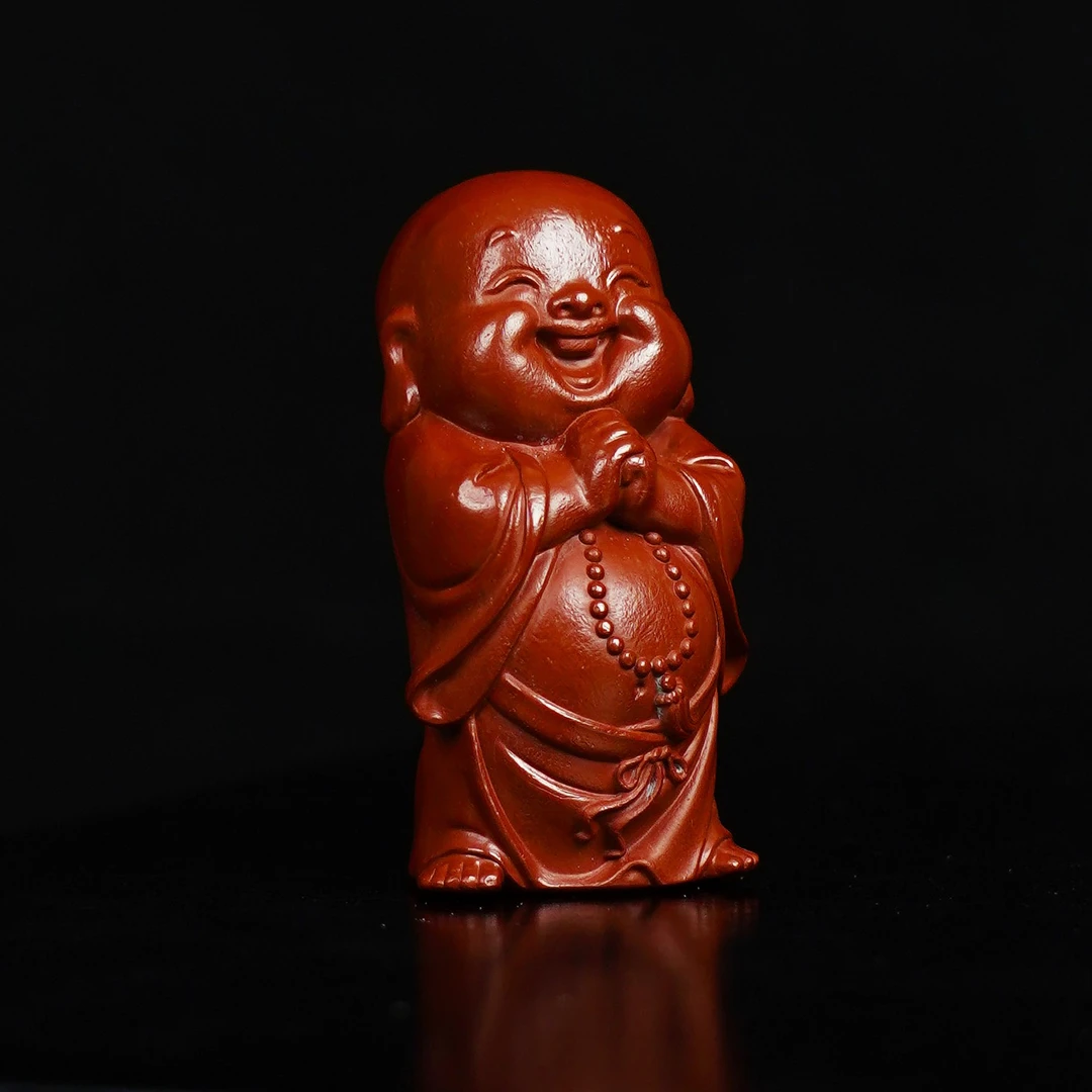 宜兴原矿朱泥大红袍雕塑弥勒佛紫砂手工茶宠茶玩茶道摆件