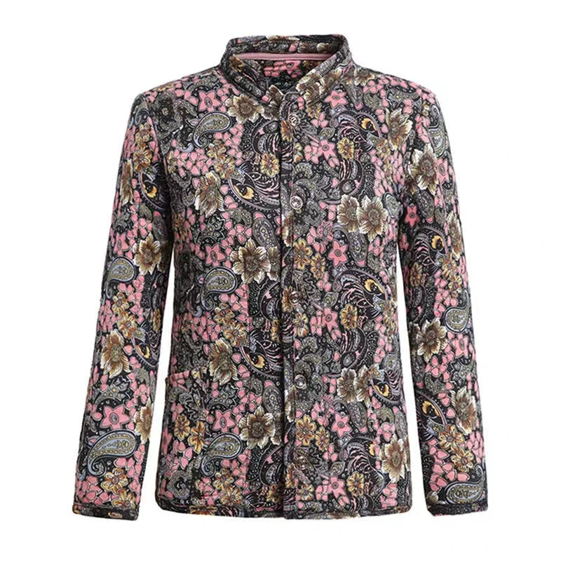 百搭三层妈妈棉袄中老年花棉袄加绒加厚棉袄碎花棉袄妈妈装长袖