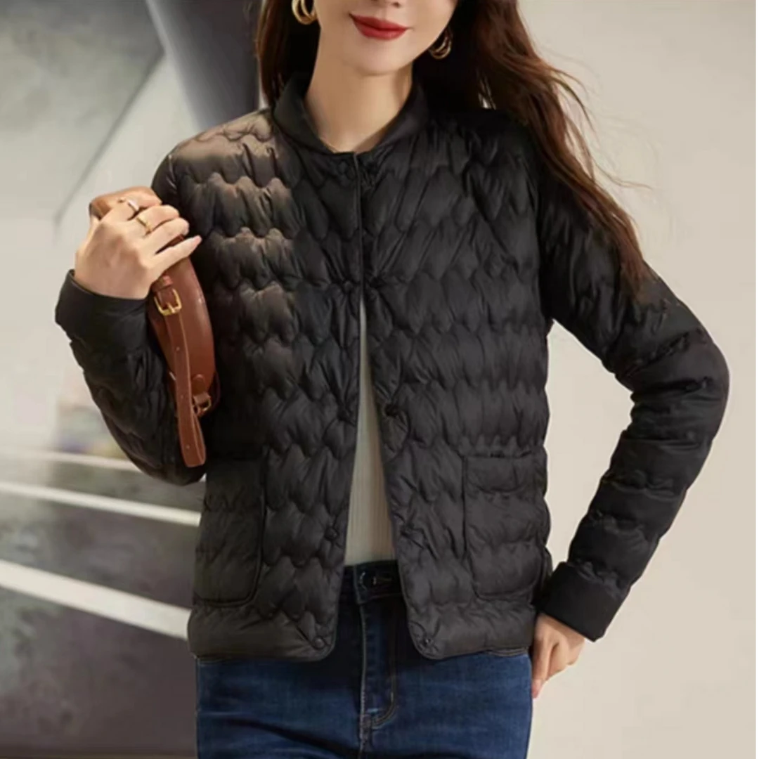 【现货速发】轻薄棉服女波浪纹立领女短款棉服女士