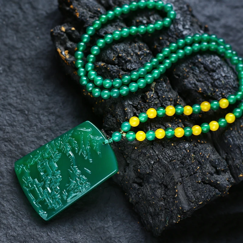 【壹壹珠宝】精美时尚玉石山水牌【证书+礼盒】      JD001201玉髓