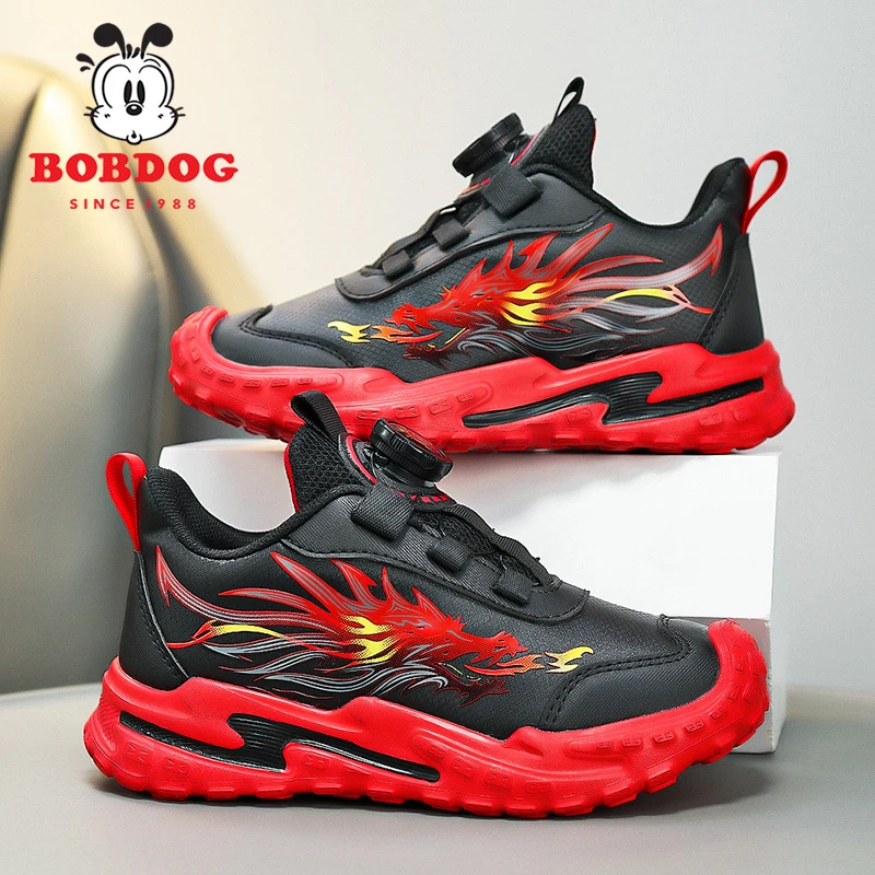 巴布豆童鞋旋钮运动鞋鞋子大男孩春秋款红色网面透气儿童篮球鞋