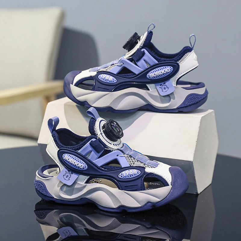 巴布豆2024夏季新款男童包头凉鞋女童软底防踢儿童沙滩鞋旋钮