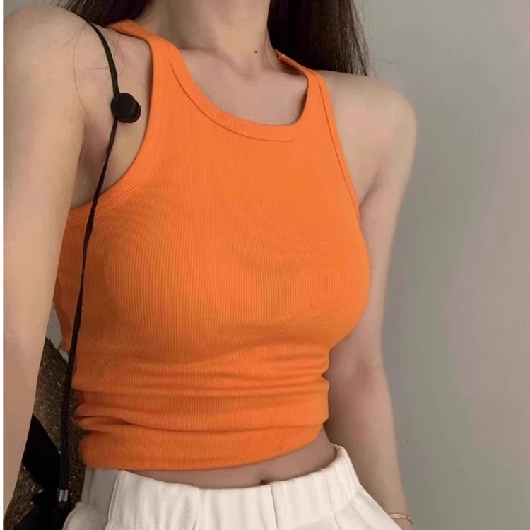 低领螺纹高弹吊带外穿运动背心女紧身内搭坎肩挂脖美式工字上衣秋