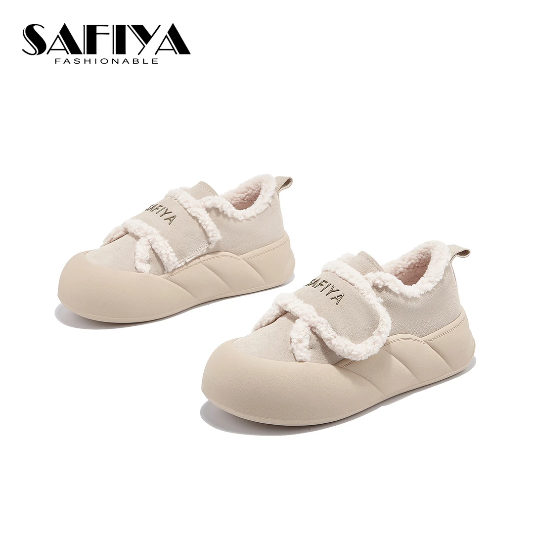 索菲娅Safiya2024秋冬季新款百搭保暖时尚魔术贴毛毛鞋SF43118A22