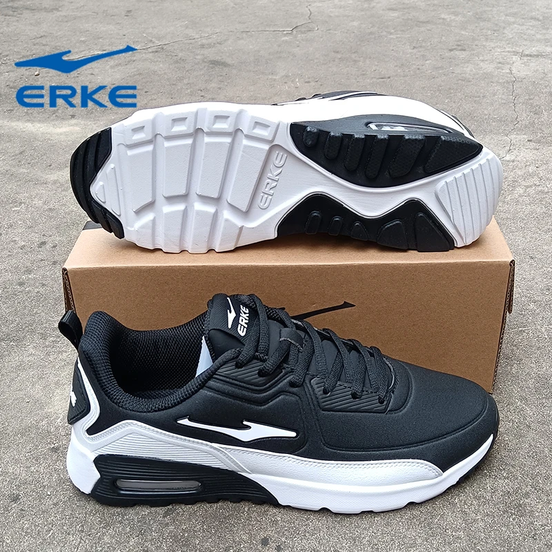 ERKE/鸿星尔克气垫运动跑鞋男士鞋秋冬男革面黑色冬季男子减震鞋