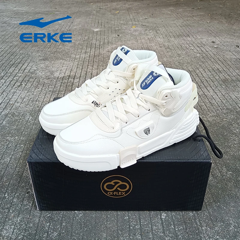 erke/鸿星尔克板鞋男子白色时尚百搭秋冬高帮男女运动保暖休闲鞋