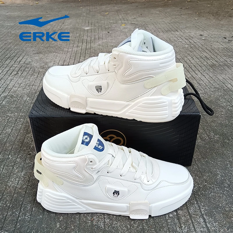 erke/鸿星尔克板鞋联名奇弹男子白色学生百搭秋冬透气高帮休闲鞋