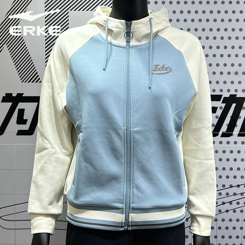 erke/鸿星尔克休闲卫衣百搭开衫连帽休闲运动显瘦秋冬长袖户外女