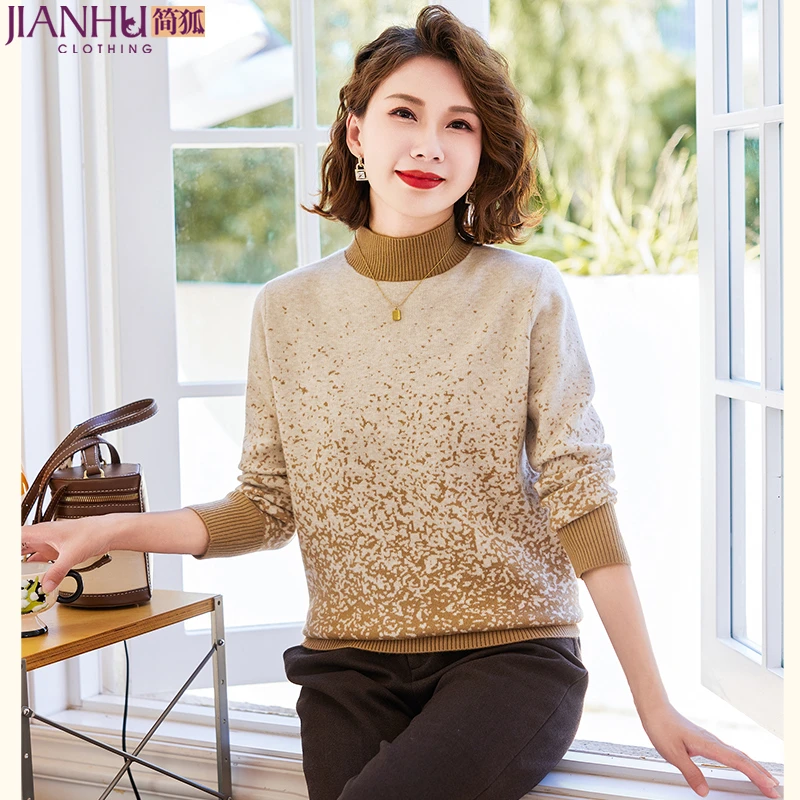 中年妈妈春装毛衣打底衫女2024新款上衣洋气中老年时尚宽松针织衫