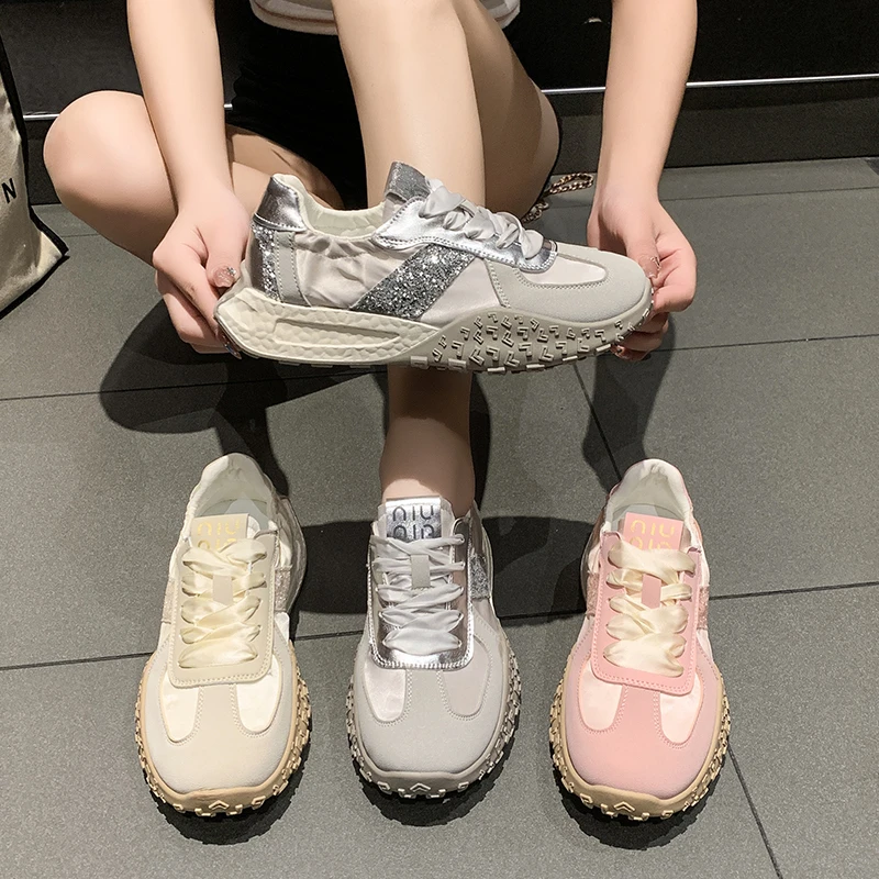 ZHR厚底运动鞋女2024新款夏季薄款透气休闲鞋时尚德训鞋小白鞋子