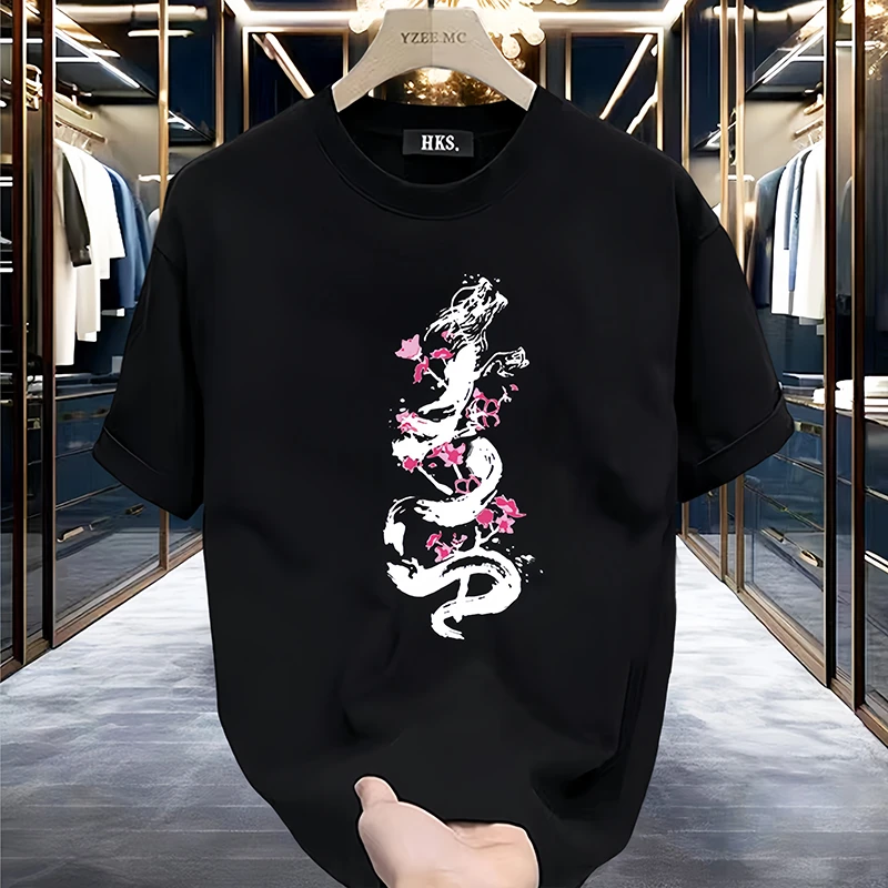 2024新款纯棉短袖男士t恤青少年个性创意印花圆领白色半袖上衣ins