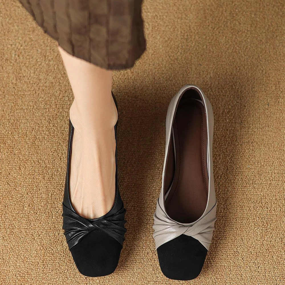 {盎丽专属}浅口小香风软底大码女单鞋方头时装鞋真皮粗跟单鞋女