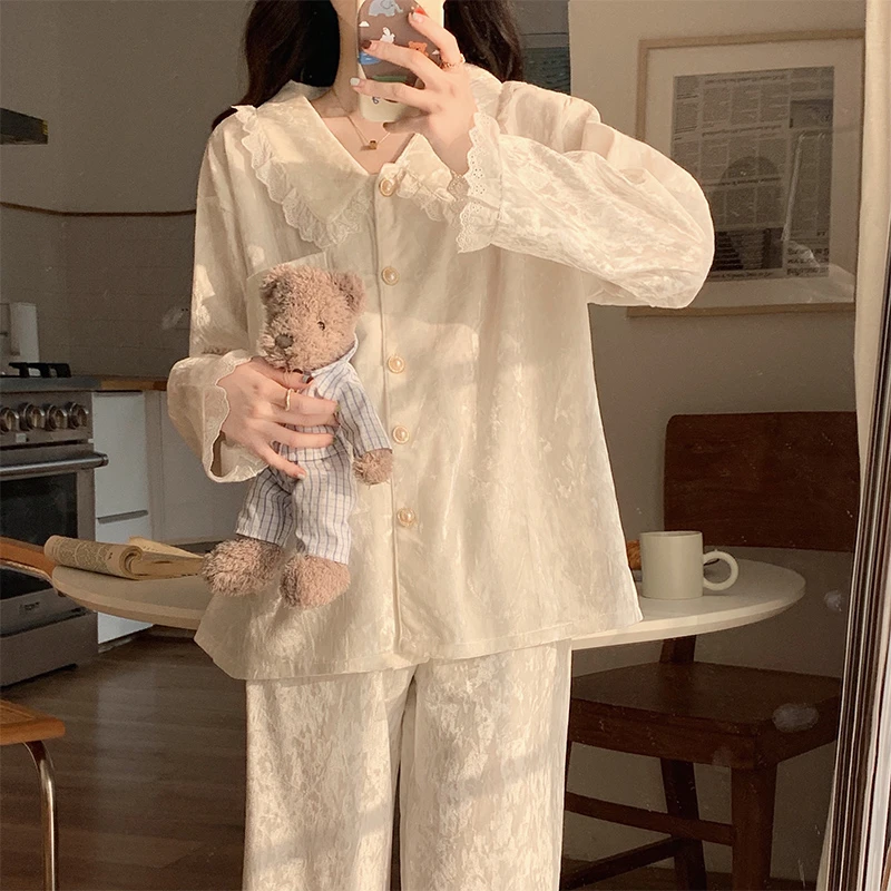 金丝绒睡衣女春秋季长袖甜美风休闲薄款透气秋天可外穿家居服套装