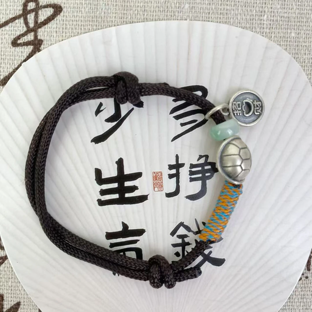 足银手链 999银龟壳财币坠手链《富甲一方》银饰手绳 时尚百搭设计