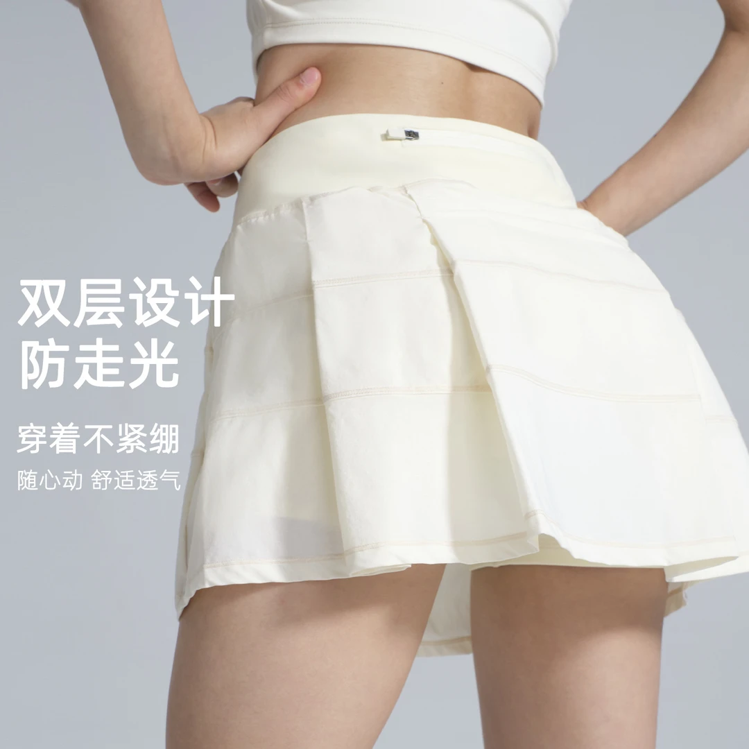lulu同款运动网球裙防走光速干网球裤裙假两件跑步透气百褶裙户外