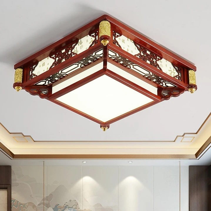 中式实木长方形客厅灯仿古LED餐厅卧室房间木艺吸顶灯-M890
