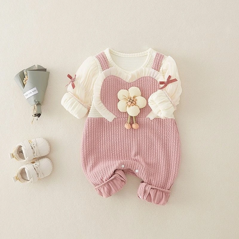 婴儿春装衣服长袖公主女宝宝满月超萌连体衣新生儿春秋外出爬服
