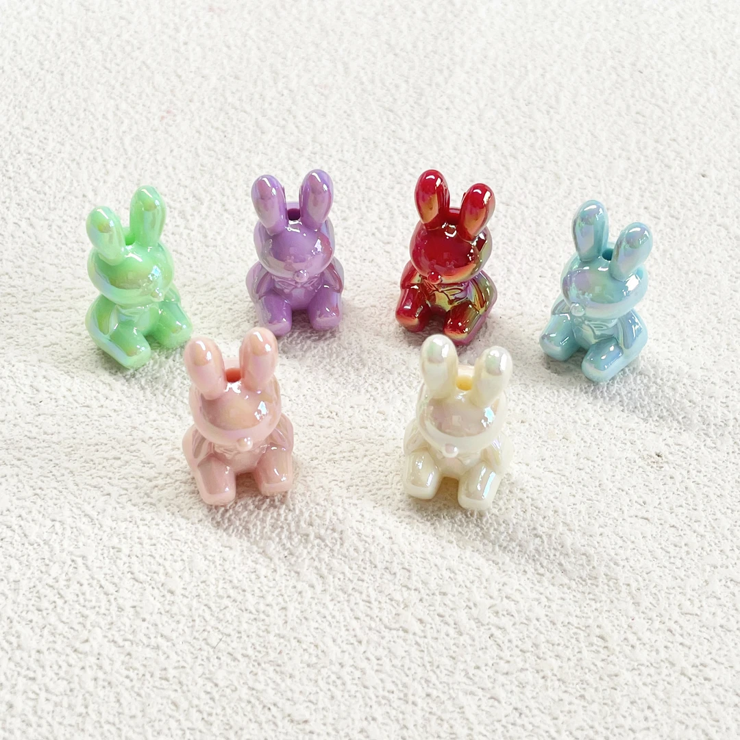 【45号链接】手工DIY树脂炫彩夜光实色可爱兔摆件