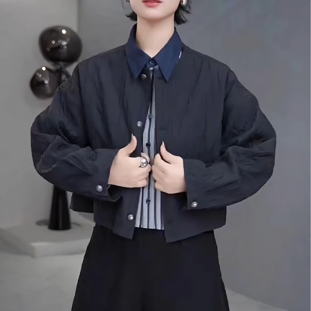 2024秋季简约高级感圆领单排扣肌理洋气时尚上衣