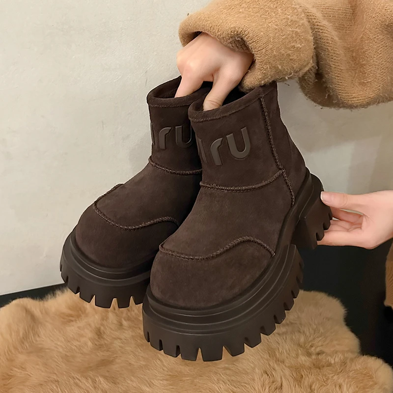 2024冬季新款短靴子厚底马丁靴女靴套筒百搭时尚棉鞋加绒瘦瘦靴潮