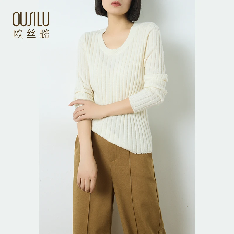 14151欧丝璐2024秋冬新款100%纯山羊绒圆领纯色套头内搭打底衫