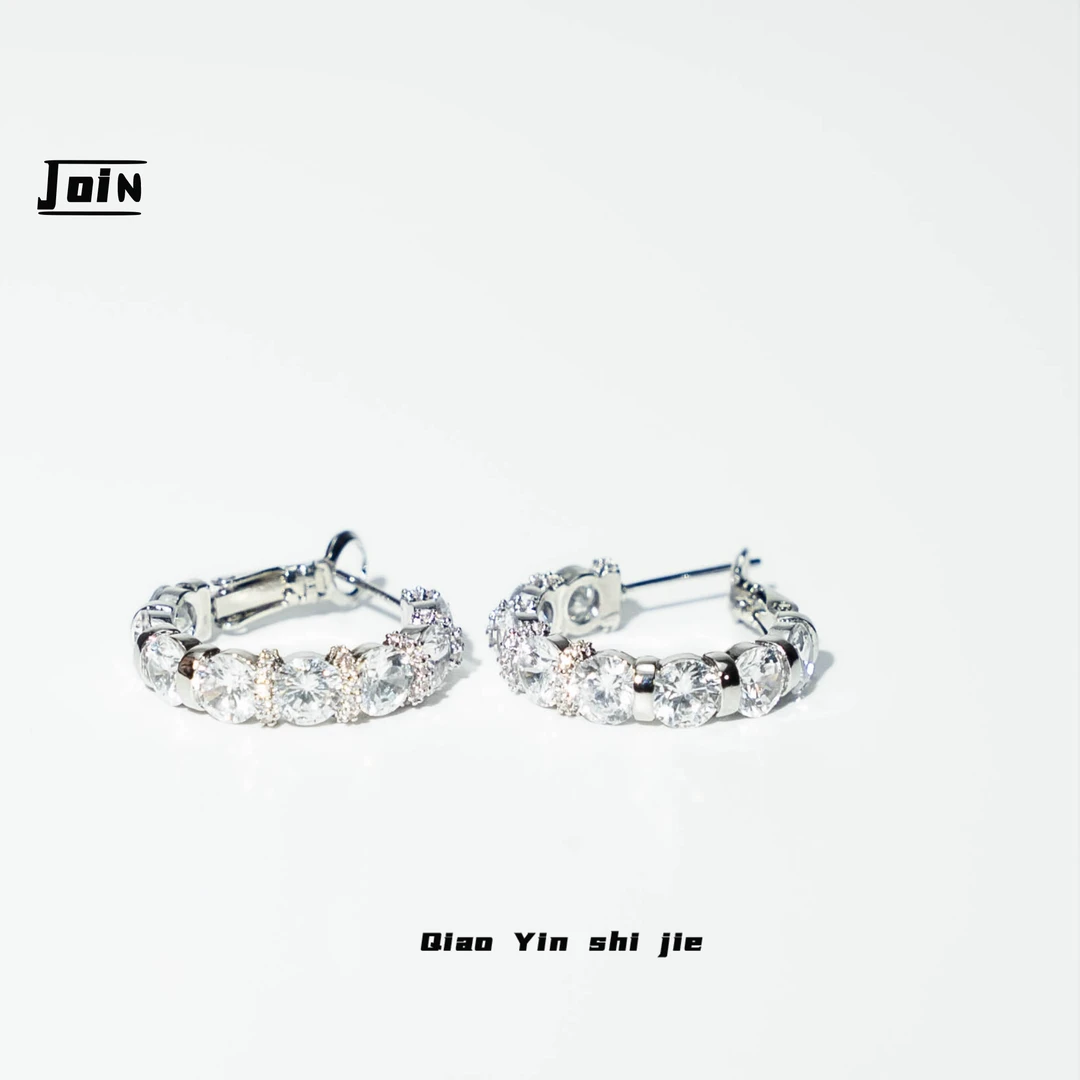 铜合金耳饰 AT1605【罗马故事】气质时尚镶嵌圈圈耳环精致设计师