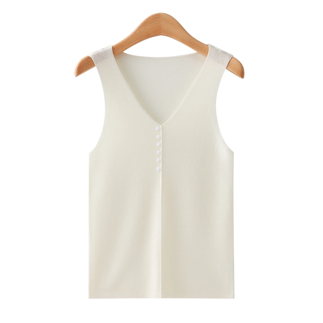 冰丝吊带背心女外穿2024新款时尚宽松V领针织无袖打底衫内搭8809