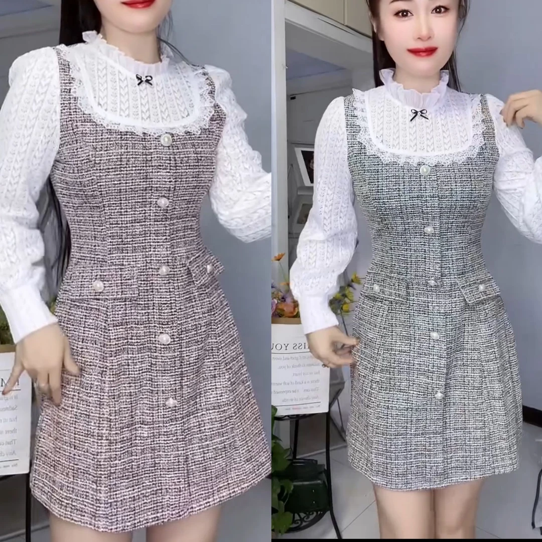 2024新年小香风气质网红洋气减龄修身秋冬长袖蕾丝连衣裙