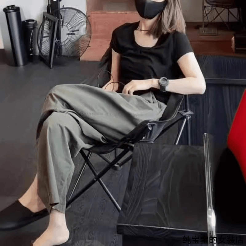 现货2024夏季新款高级感黑色短袖T恤休闲阔腿裤洋气女
