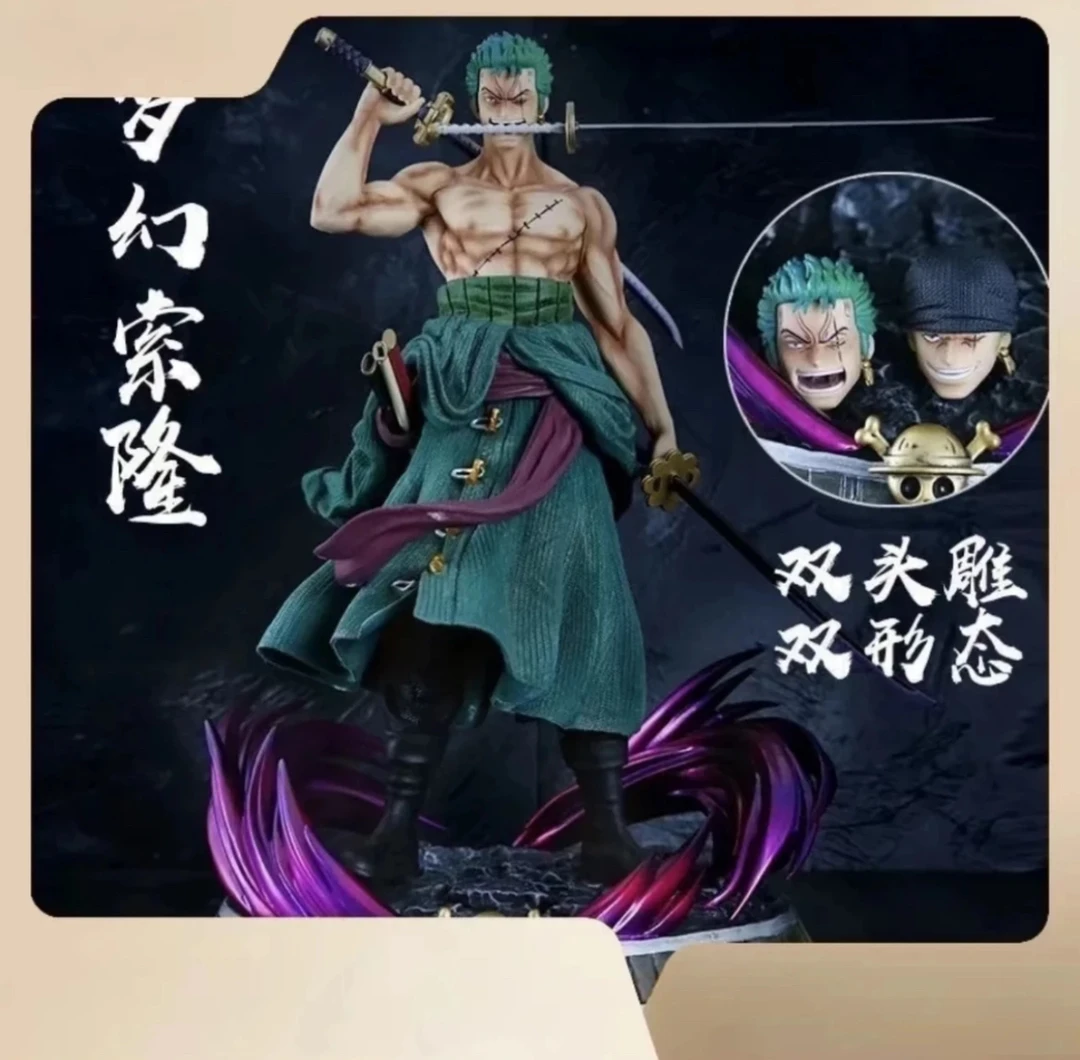 【鸣佐模玩】海贼王GK梦幻索隆三刀流 双头可换22cm雕像盒装摆件