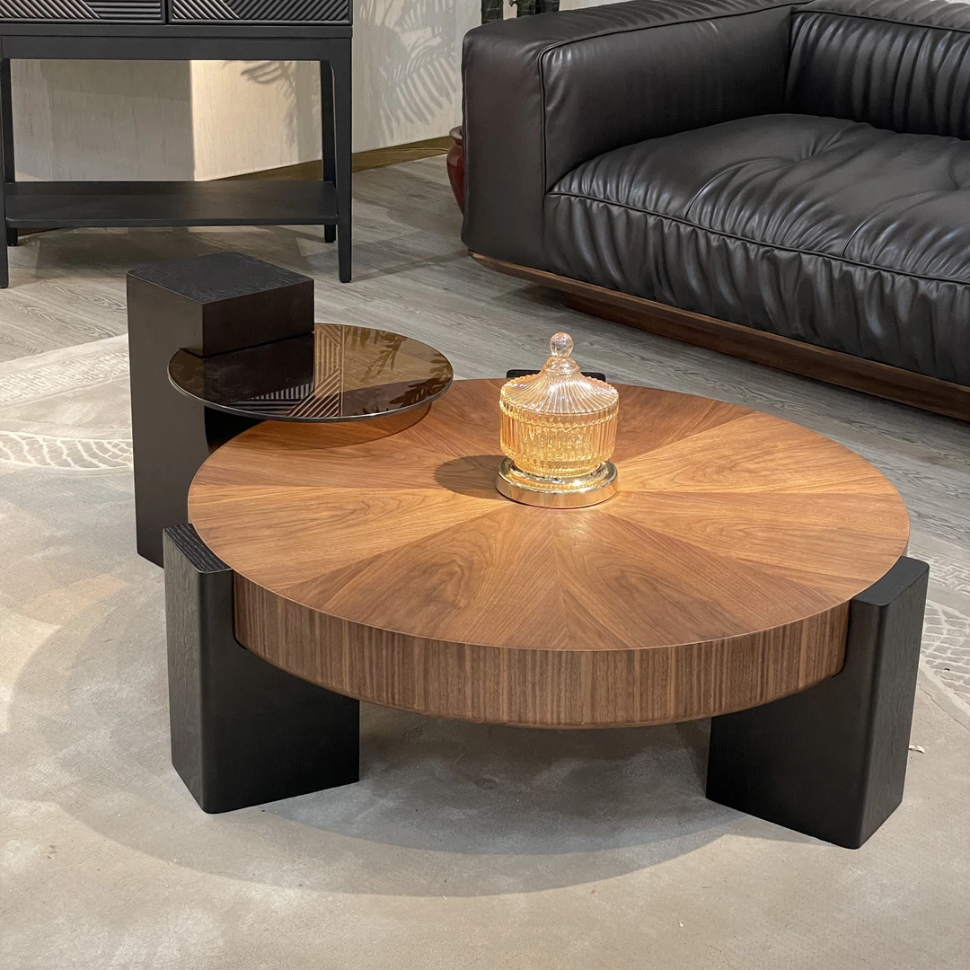 【太阳茶几】高档意式实木钢化玻璃组合茶几家用客厅