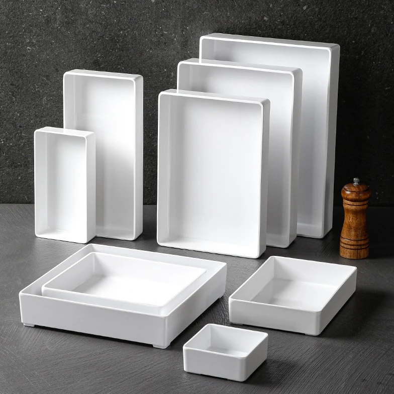 密胺白色卤肉卤味鸭脖子商用展示盘塑料凉菜盘长方形熟食串串托盘