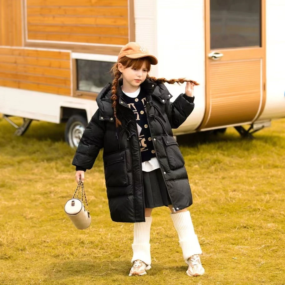 博2023冬【X】12月16日  儿童男童女童时尚潮酷黑色连帽羽绒服2317-