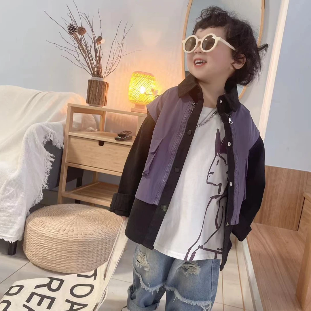 2024[Y]2月21日 儿童男女童时尚春款帅气相拼宽松外套7009-