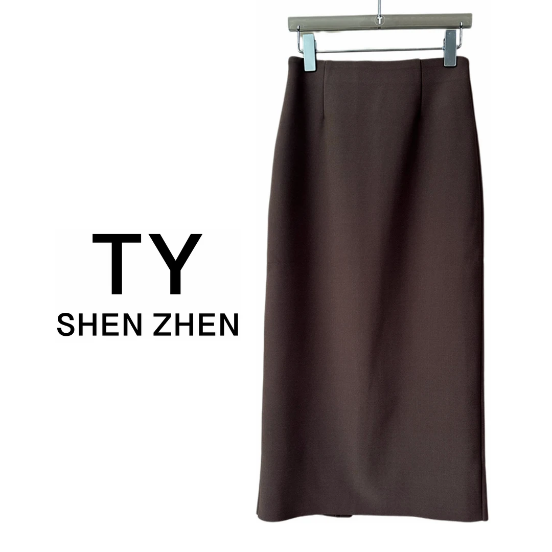 【深圳TY女装】早秋 三色弹力腰后开叉显瘦中长款半身裙