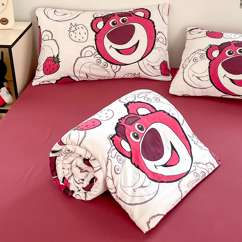 迪士尼卡通草莓熊夏被儿童宿舍床空调被三件套夏凉被可机洗四件套