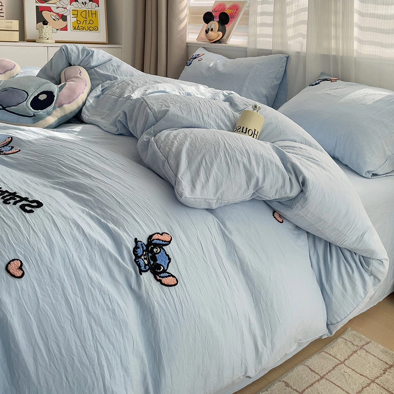 公主风迪士尼卡通史迪仔少女心床上被罩四件套床单床笠被套三件套